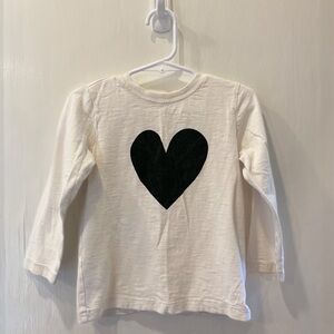 Primary Long Sleeve White Shirt with Black Heart - size 2-3
